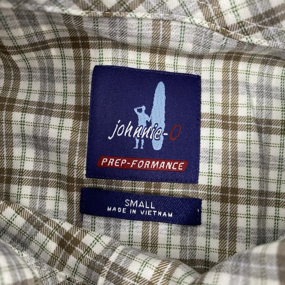 Johnnie-O Prep-Performance Shirt Mens Small Brown Grey Plaid Stretch Button Down - Picture 4 of 5